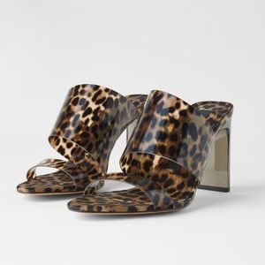 NWOT Zara Animal Print Vinyl High Heel Mule